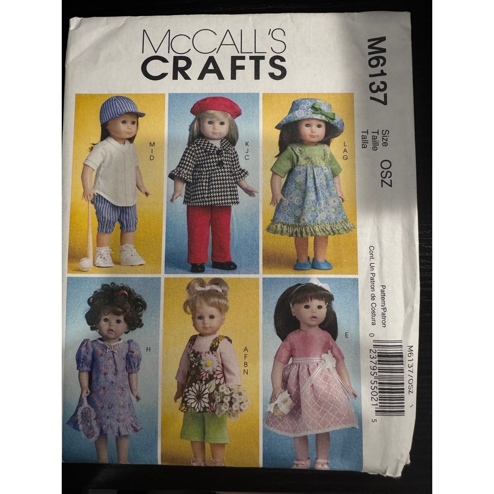 McCall's Crafts M6137 Doll Clothes Sewing Pattern OSZ Excellent 18 Inch Wardrobe